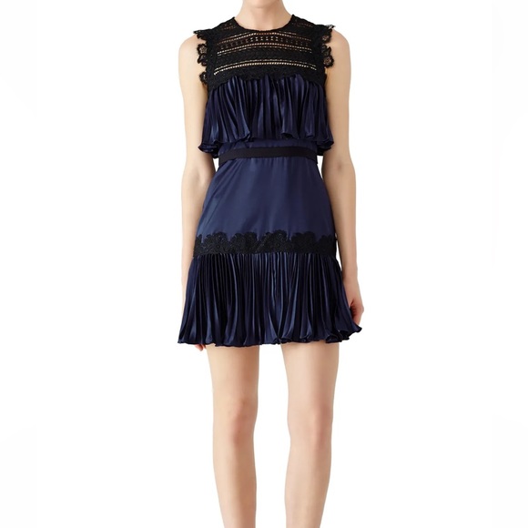 AMUR Navy Pleated Lace Pippa Dress Size 4 - Picture 1 of 15